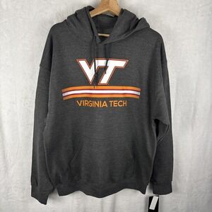 Virginia Tech Hokies Gray Pullover Hoodie Sweatshirt Mens Large Captivating NWT